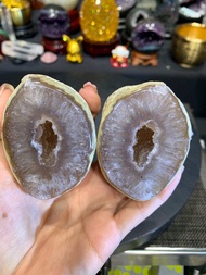 couple agate with white quartz crystal shine and nice raw stone 对洞玛瑙✅原矿黄原皮💯天然亮晶白水晶结晶 边部黄幽灵共生边👍 (如定制实