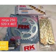 RK SPROCKET SET for Kawasaki NINJA250 520 14-15/40-46 + RK Chain GB520KRX (520 GOLD X-Ring)