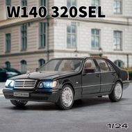 【RUM】1:24 Scale Benz W140 320SEL Alloy Car Model Light & Sound Effect Diecast Car Toys for Boys Birt