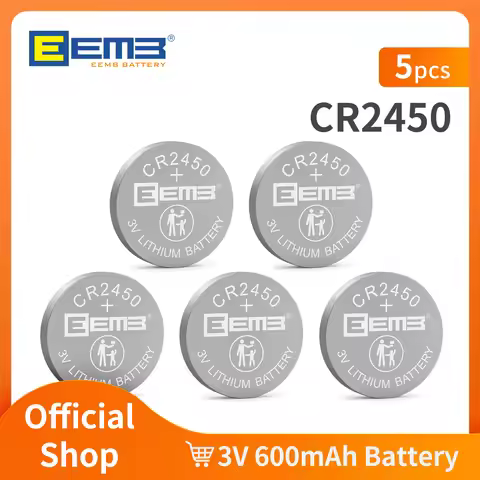 EEMB 5PACK 3V CR2450 Lithium Battery 600mAh Button Battery Non-rechargeable Cell Coin Batteries for 