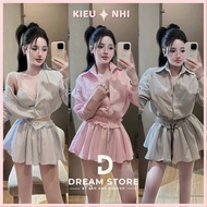 Women's Set 3 Piece Crochet Shirt Mixed Two-Piece Shirt & Plaid Short Skirt - Chic Dynamic Women's O
