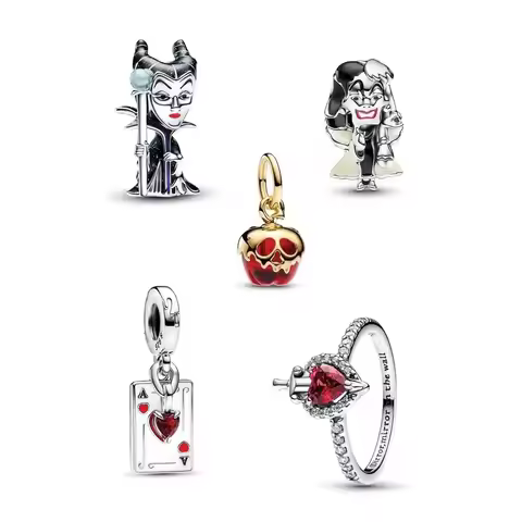 Miniso Disney 925 Silver Jewelry Villians Full Collection Set Cruella De Vil Maleficent Charm Fit Or