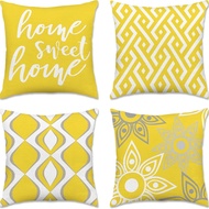 Linen Cushion Cover 40x40/45x45/50x50/60x60cm Light Yellow Geometric "Sweet Home" Pattern Pillow Cas