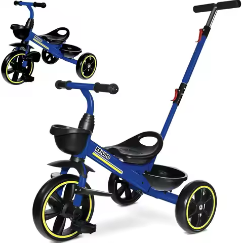 2-in-1 Toddler Tricycle for Ages 18 Months to 5 Years with Foldable Footrest and Push Handle, Blue