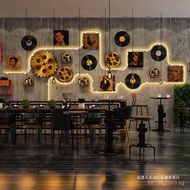 Combination Bar Wall Art Vintage Industrial Gear Record Creative BBQ Wall Sticker Restaurant Luminou