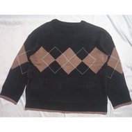 Oneck Argyle Ketupat Black Black Brown Thick Knitwear Sweater Sweatshirt Crewneck Knit Wool Jacket