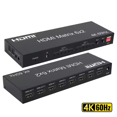 6x2 HDMI Matrix Switch 4K 60Hz HDMI Matrix 6 in 2 out Video Switcher Splitter with optical R/L Audio