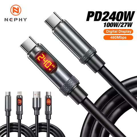 240W USB C To Type C Cable LED Display Fast Charging Cables Dual Type-C PD 27W Charger Data Cords Fo
