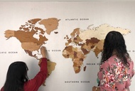 World Globe Map Wooden Wall Vintage Large Home Decor Bedroom Kitchen Living Room 100% แผนที่โลกไม้ D