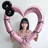 EVENTHOLIC Black Number Heart Frame Balloon Set 98cm with Lettering Stickers and Ribbon for Birthday