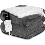 Heated Blanket Throw 50x60, Extra Plush 220GSM Flannel & Sherpa | 6-Level Smart Adaptive Heat & 8Hr 