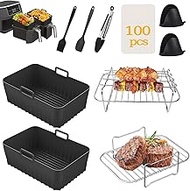 Air Fryer Accessories Ninja Set of 10 Including Silicone Air Fryer Liner & Dual Air Fryer Racks & 10