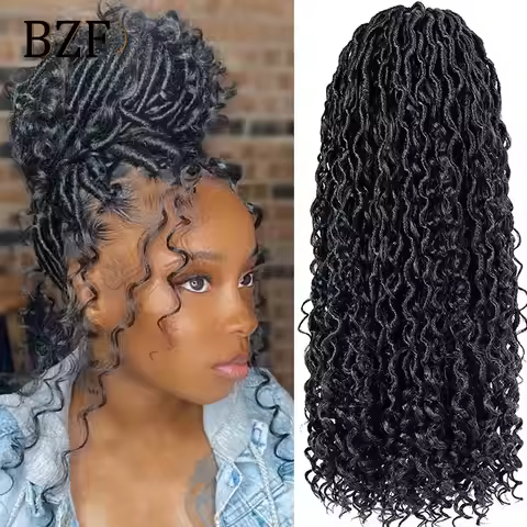 1B Curly Faux Locs Crochet Hair 18Inch Goddess Locs Crochet Hair 1B 99J Pre Looped Synthetic Braidin