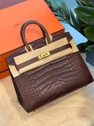 Hermes🌟Birkin 25 41 哈瓦那金扣 方塊鱷魚霧面外縫  stamp K