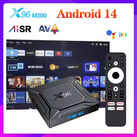 Android 14.0 Amlogic S905X5M (S905A) X96 M200 TV Box Quad Core Build in AI-SR AV1 4K ULTRA HD 1000 L
