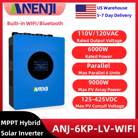 ANENJI 6KW Hybrid Parallel Solar Inverter 110v 48v Single Phaese Built-in 120A MPPT Solar Charge Con