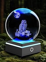 Crystal Owl Lamp with LED Touch Base for Room Decor, 3D Crystal Ball Night Light with 7 Color Changi