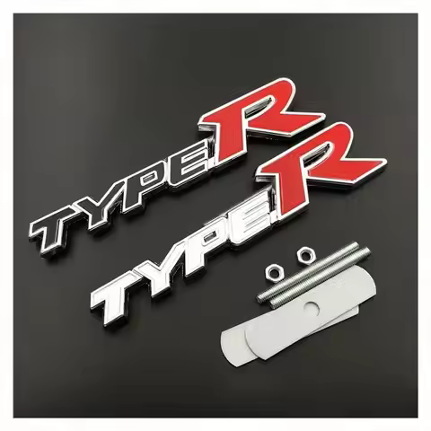 Car Sticker 3D Metal Type R Logo Letter Front Grill Emblem Badge Decal For Civic CRV HRV Accord Fit 