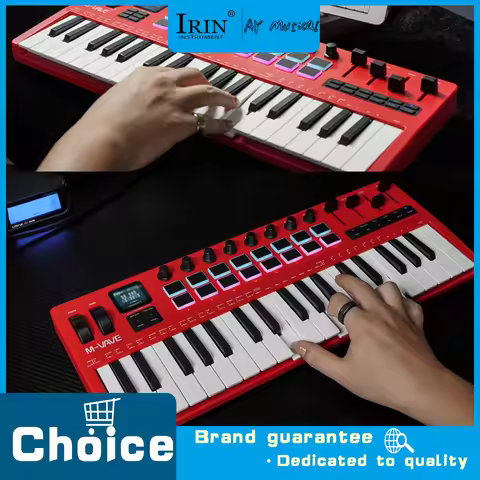 M-VAVE SMK-37 Pro 37-Key MIDI Controller Pro Red With 8 Knobs 16 RGB Pads Built-in Synthesizer Porta