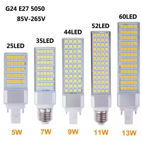 E27 G24 LED Corn Bulb 5W 7W 9W 11W 13W 15w SMD 5050 Spotlight AC85-265V Horizontal Plug Light 3000k 