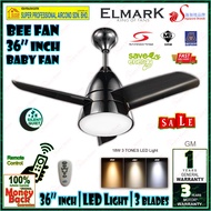 Elmark Ceiling Fan BEE Fan 36 inch LED Light Ceiling Fan with with Remote Control (3 blades) GM