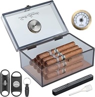 Scotte Cigar Humidors Acrylic Humidor Cigar Box With Hygrometer and Humidifier Hold 20 Cigars Portab