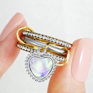 Silver Color Clear Heart Pendant Stacking Rings Set For Women Men Fashion New Stainless Steel Charm 