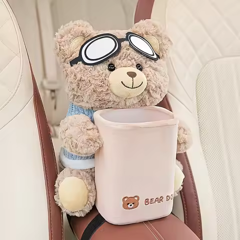 Cute Bear Car Tissue Boxes and Bin 2 in 1, Creative Storage Rack, Armrest Storage Cute Car Accessori
