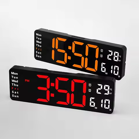 Digital Wall Clock 13 inch Remote Control Temp Date Week Display Power Off Memory Table Clock Wall M
