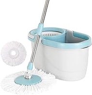 Mop - 360°Spin Mop with Stainless Steel Bucket System Extended Length Handle&amp;2 Microfiber Mop Heads, Spin Mop Bucket System Commemoration Day