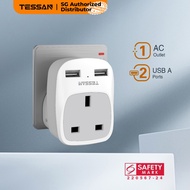 TESSAN - SG Safety Mark, Wall Plug Extension Charger Adapter Multi Plug Charge With 2 USB Ports