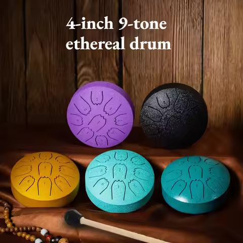 4 Inch 9-Tone Steel Tongue Drum Multicolour Mini Rain Drum with Drumsticks Storage Bag Meditation Dr