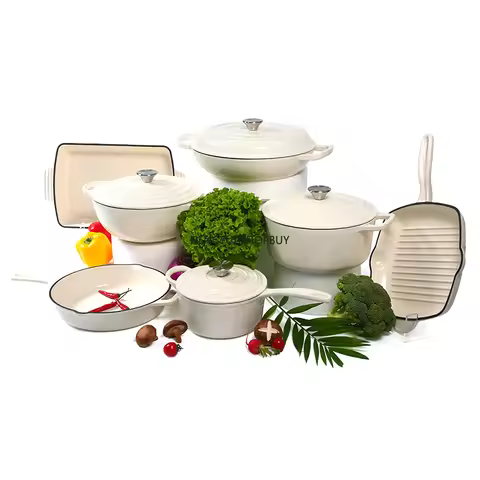 Modern Design Enamel Cast Iron Cookware Set Includes Dutch Oven Casserole Frying & Soup Stocks Pot