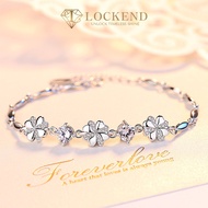 LOCKEND Women's S999 Pure Silver Bracelet Four Leaf Clover Lucky Design with CZ Stones