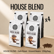 Mezzo Coffee กาแฟคั่วบด House Blend คั่วเข้ม หอมเข้มข้น 1kg 4 ถุง สำหรับกาแฟดำและกาแฟนม