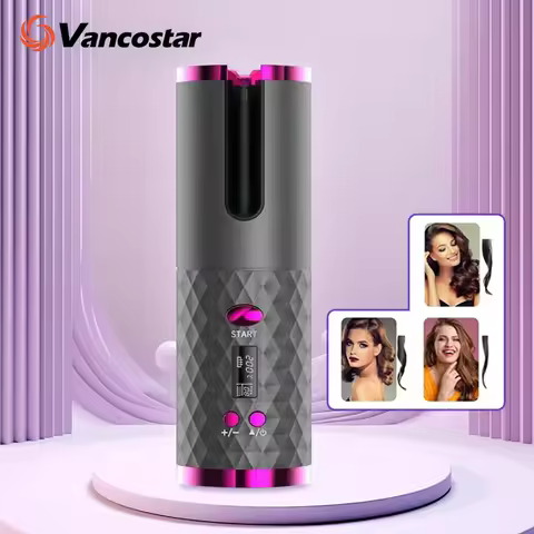 Portable Wireless Hair Curler for Waves & Curls LED Display 6 Heat Settings & Timers Travel & Home U
