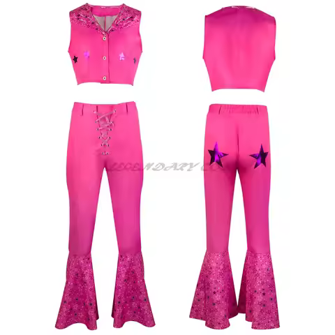 Movie Girl Pink Cosplay Costume Outfit Pink Top Pant Scarf For Adult Women Cowgirl Halloween Carniva