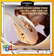 Chuột có dây INPHIC PW5N chuyên game thiết kế màu trà sữa mới lạ có đèn led RGB với tốc độ chuột lên