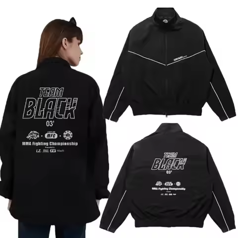 Women Men Black Zipper Jacket, Jinx Manhwa Team Black Jaekyung Cosplay Coat MMA Fight Championship C