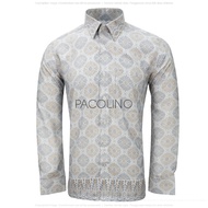 Paccolinno - (Modern Fit) Grey Color Malaysia Men Batik Long Sleeve Kemeja Batik Lelaki Lengan Panja