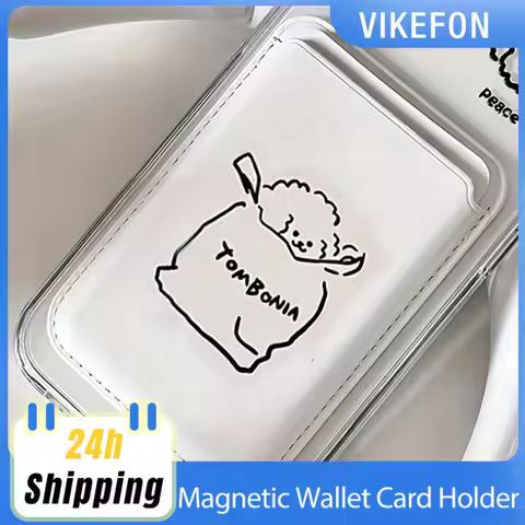 1pc Cute Puppy Design Artificial Leather Magnetic Wallet Card Holder for iPhone 17 16 15 14 13 12 Pr