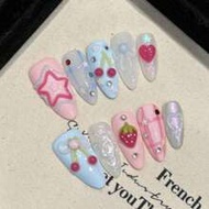 Y2K Pink & Blue Cherry Design 3D Butterfly Nail Sticker, 10Pcs Cute Girl Nail Art, Millenial Baddie 