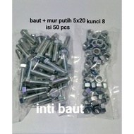 White hexagonal bolts with 8 keys, contents 50 pcs, length 1.5 cm, 2 cm, 2.5 cm