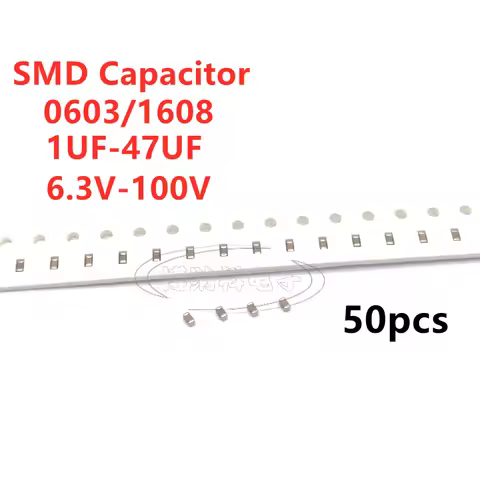 50pcs 0603 1608 SMD Capacitor 1uF 2.2uF 4.7uF 10uF 22uF 47uF 6.3V 10V 16V 25V 35V 50V 63V 100V X5R X