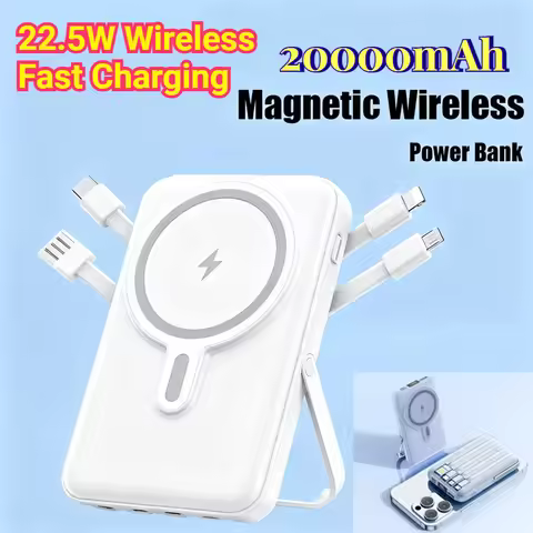 20000mAh Portable Fast Charger Magnetic Wireless Power Bank with Cable Stand External Battery for iP