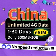 SCT China eSIM 1-30 Days Daily 500MB-3GB Unlimited 4G Data China SIM Card & HongKong & Taiwan