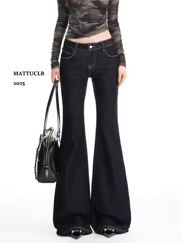 2025 Autumn Winter Women Vintage Low Rise Denim Flare Pants Bootcut Jean Y2k Harajuku Baggy Stacked