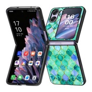 全城熱賣 - 適用於 OPPO Find N2 Flip 彩繪貼皮后蓋手機殼（綠寶石）