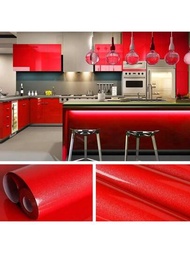 15.7英寸亮紅色接觸紙,適用於櫥櫃、檯面、廚房電器,紅色壁紙,剝離並黏貼自粘自除可拆式防水乙烯基壁紙,適用於臥室、浴室和家具