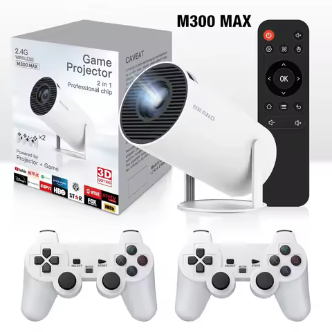 NEW M300 MAX Retro game consoles Android 11 Portable 3D game Projector with Two Handle RK3326 1080p